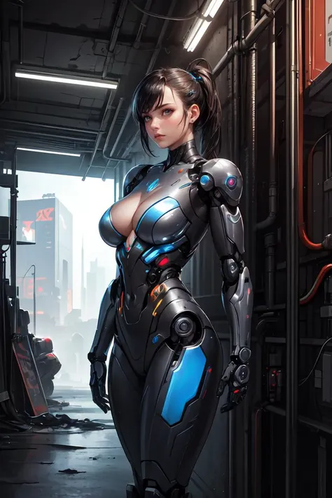 (best quality, masterpiece:1.2), photorealistic, thick outlines, strong shadows, <lora:add_detail:0.3>, female, woman robot cyborg,corporate model,manufacturer logos, detailed mechanical parts, glossy hard steel, scifi materials,advanced electronics, cyberpunk scene