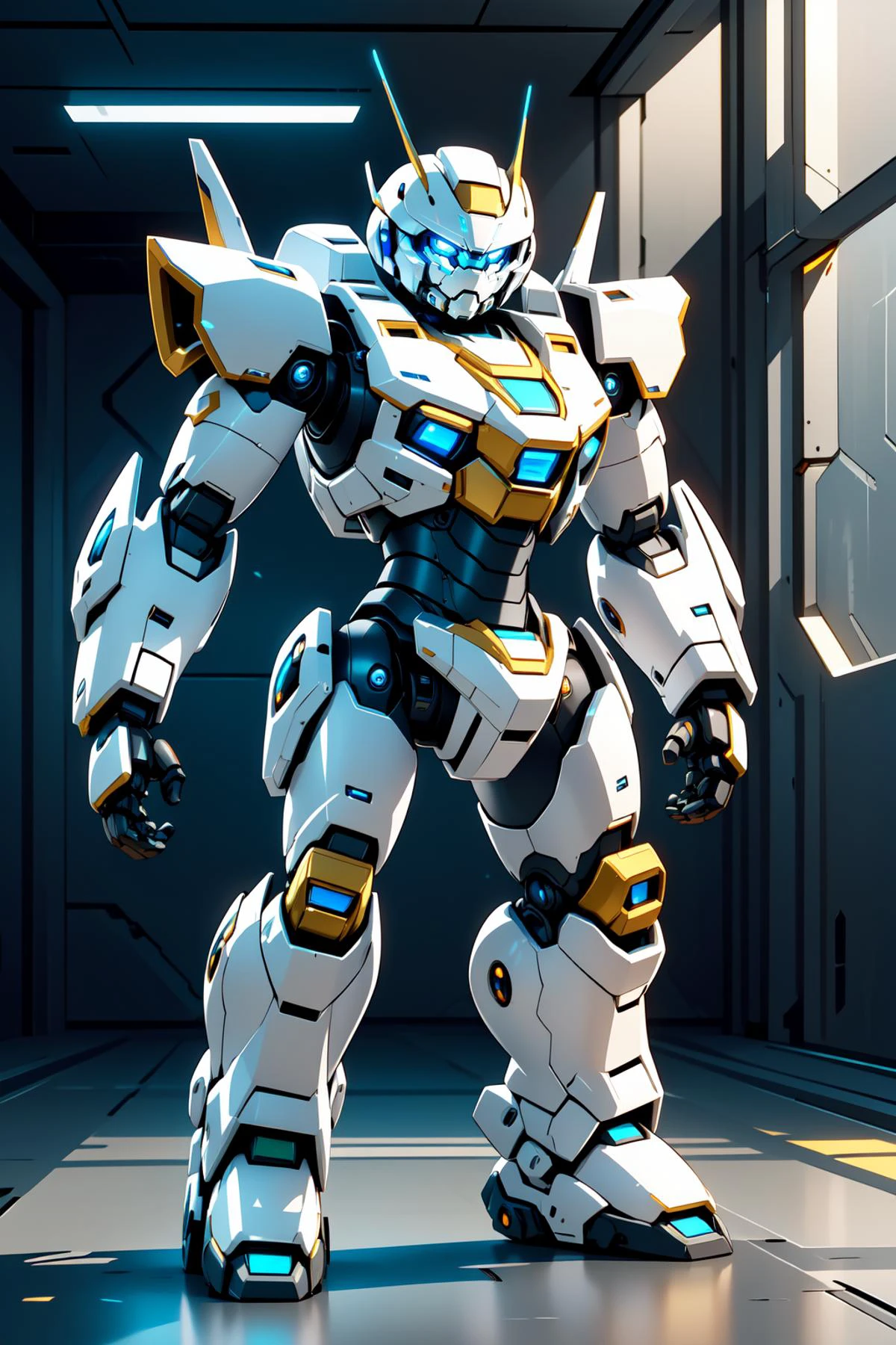masterpiece,best quality,robotzoo, robot mecha, cute, no humans, solo, standing, blue eyes, full body, indoors, ,<lora:ç»å¨æºç²å¨ç©årobotzoo_v1.4:0.85>