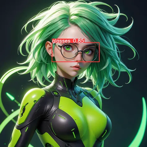 a woman with green hair and glasses,neon green bodysuit,cgsociety cyberpunk,trending on artstatioin,stunning 3d render of a fairy,(3d render:1.3),charli bowater and artgeem,cyberpunk angry gorgeous goddess,imvu,2070s,breathtaking render,