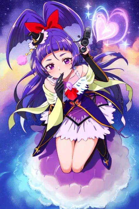 (((videographically-professionally-real-perfect, 8k-perfect, real-likeness-perfect))) genuine-1girl-only-scene <lora:magic trigger -no idea-:1>magic, magical girl , purple hair ,solo ,inzayoi liko, black gloves, hair bow, full body, skirt, witch hat, hand_to_mouth, head tilt,
