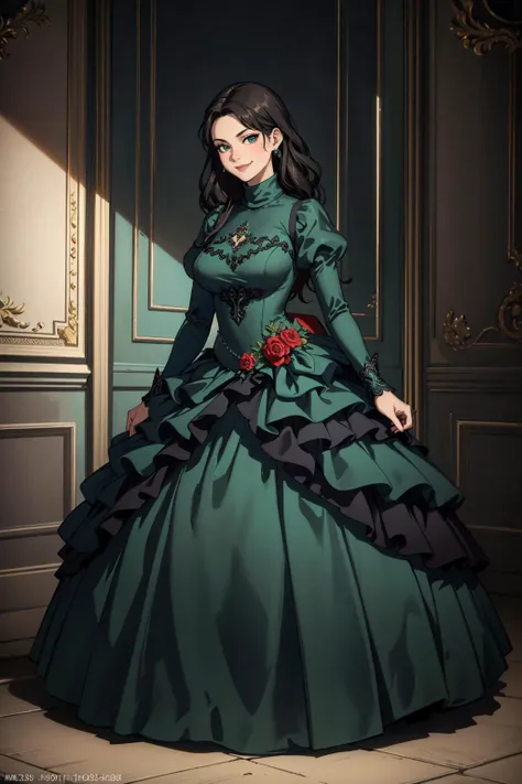 ((Masterpiece, best quality)), edgQuality,smug,smirk,
ballgown, a woman in a green dress posing for a picture , wearing a ballgown,
<lora:edgBallgown_MINI:1>(( edgASA1))