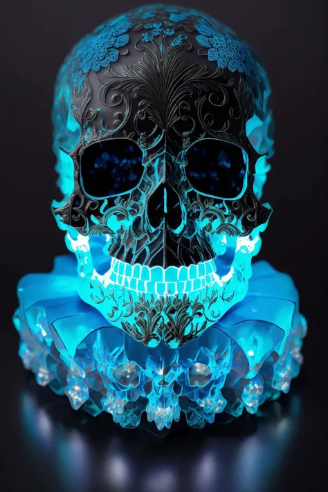 (epoxy_skull:1.128), closeup, closeup, shot, Masterpiece, absurdres, fine detail, HDR, highly detailed face and eyes, photorealistic, smiling, excited, ballgown, a woman in a blue dress posing for a picture , wearing a ballgown, <lora:ballgown:0.7> <lora:glowingSkullLora_v10:1>