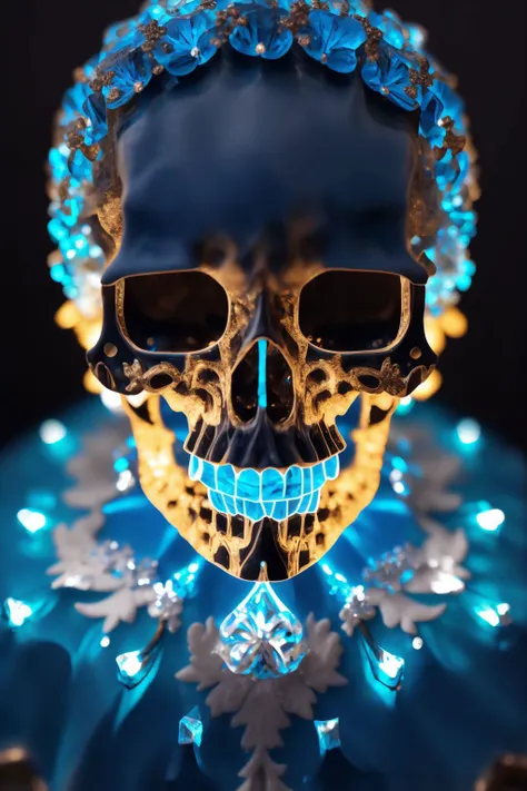 (epoxy_skull:1.128), closeup, closeup, shot, Masterpiece, absurdres, fine detail, HDR, highly detailed face and eyes, photorealistic, smiling, excited, ballgown, a woman in a blue dress posing for a picture , wearing a ballgown, <lora:ballgown:0.7> <lora:glowingSkullLora_v10:1>