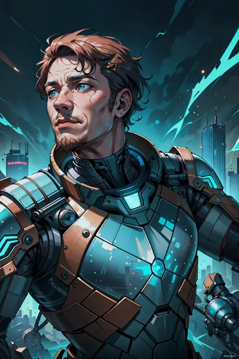 (inked original-art:1.2), (lineart:1.31), (fine-details:1.3), RAW-format, (depth), (movement:1.4),
(1man, wrinkled face, old scottish male:1.2), blue eyes, copper medium hair,
solo, upper body, looking up, detailed background, detailed face, (<lora:style_solarpunkai_v20:0.6>, SolarpunkAI, solarpunk theme:1.1), glass-cyborg, (made of glass:1.1), warrior, crystal armor, dirty glass, arcane, magical patterns, floating particles, crackling electricity, battlefield in background, cinematic atmosphere,
<lora:style_graphicNovelStyle_v10:0.2>,