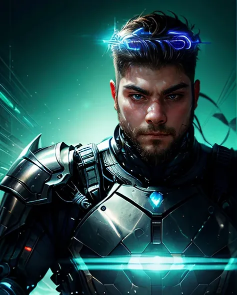 andycipher <lora:AndyCipherLoRA:1> caustics volumetric-lighting good-proportions good-anatomy highly-detailed-eyes subsurface-scattering photorealistic <lora:more_details:0.5> <lora:husbandoLocon_v4:1> 1boy hairy-chest BREAK portrait looking-at-viewer solo from-front front-view upper-body detailed-background close-up detailed-face ( <lora:SolarpunkAI:0.6> green-powered solarpunk-theme:1.1) futuristic-glowing-platinum-armor thick-bulky-armor striped-pattern high-tech rivets microchips advanced-technology robotics cybernetic-enhancements head-up-display epic-galactic-in-background yellow-lights lens-flare neon-lights sparks hologram cinematic-atmosphere