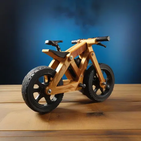 <lora:Burr_Puzzle:1> a handcrafted Bicycle in the style of a burr puzzle made from Synthetic rubber, on a fancy table in magnetic mountain, studio photography, detailed background, gaps, split, joinery, toy
