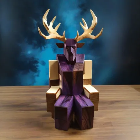 <lora:Burr_Puzzle:1> a handcrafted Wendigo in the style of a burr puzzle made of Dye, on a fancy table in cyberspace, studio photography, detailed background, gaps, split, joinery, toy