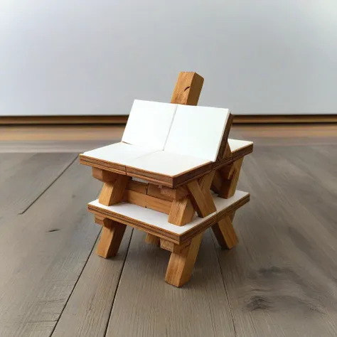 <lora:Burr_Puzzle:1> a handcrafted Miniature whiteboard and marker in the style of a burr puzzle made from Natural rubber, on a fancy table in arctic research station, studio photography, detailed background, gaps, split, joinery, toy