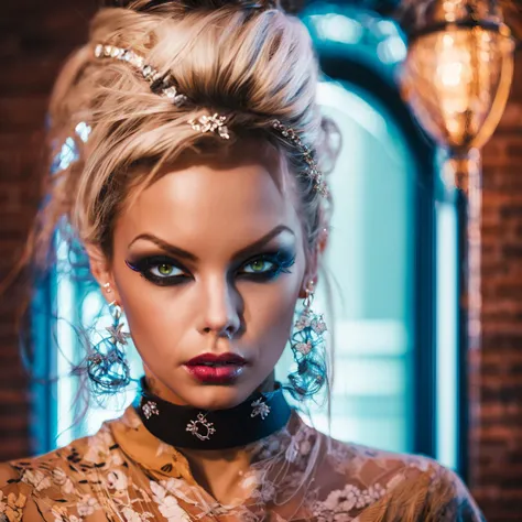 (masterpiece:1.2), (best quality,:1.2), 8k, HDR, ultra detailed, ((photorealistic)), professional light, cinematic lighting, fashion photography, ambient lighting, face lighting, 1girl, Delta, <lora:Delta-10:1>, dynamic pose, earrings, jewelry, circlet, dark makeup, choker, ((portrait shot)), <lora:PortraitMasterV1:0.7>, 22facelexia88 style