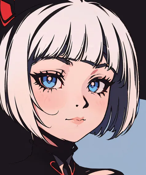girl, white bobcut hair, Black eyeliner, Long black eyelashes,
Detailed Iris,
(Blue, red, black,:1.1)
<lora:DEEP-Ink Medium:1.25> Tritone, sharp hard shadows, outlines, smudged, inked art, DEEPINK