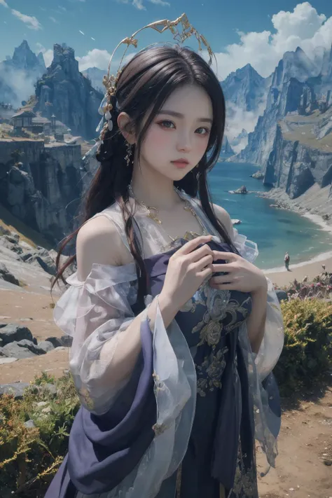 masterpiece,best quality,highly detailed,Amazing,finely detail,extremely detailed CG unity 8k wallpaper,score:>=60,xiannv,long sleeves,looking at viewer,outdoors,facing viewer,