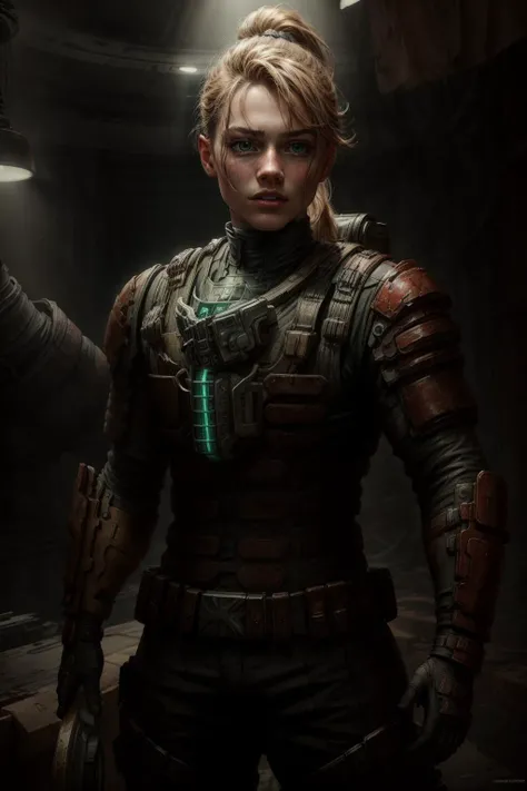 ((best quality)), ((masterpiece)), (detailed), hyperrealistic, sci-fi, photo of a girl wearing engineeringsuit standing in a space station, long blonde ponytail, green eyes, shiny armor, (dirty:0.9), (bloody:0.9), looking at viewer, realistic materials, dramatic lighting, wallpaper, intricate, sharp focus, ray tracing, rtx, professionally color graded, professional photography, high quality, 4k, 8k, raw <lora:engineeringsuit:0.6> <lora:add_detail:1.2> AS-Young, <lora:epi_noiseoffset2:1>