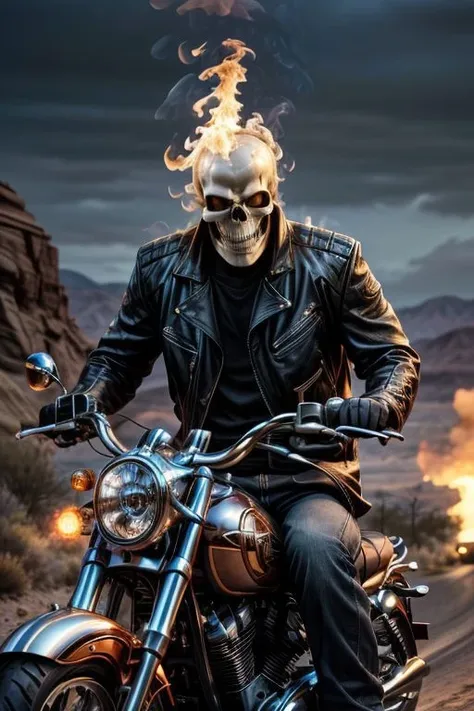 (masterpiece:1.3), (best quality:1.2), intricate details, (highly detailed skin:1.2), beauty photo, realistic, highres, dim lighting,
Ghost_Rider, motorbike, highly detailed background of a desert road, flamming head,
<lora:add_detail:1> <lora:Ghost_Rider:0.7>