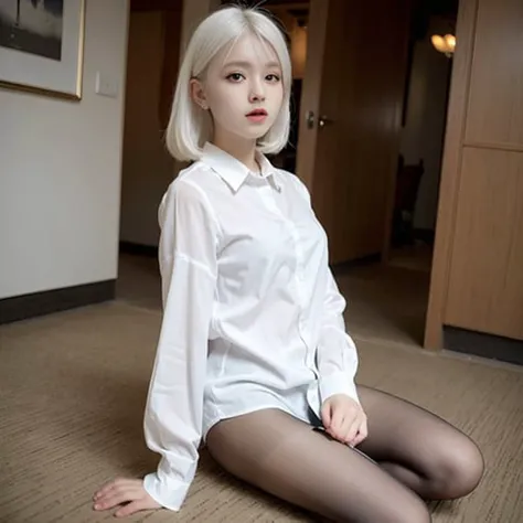 realistic, 1girl,white hair,20d,black pantyhose,white long shirt , <lora:japaneseDollLikeness_v10:0.3> <lora:koreandolllikenessV20_v20:0.1> <lora:taiwanDollLikeness_v1:0.1> <lora:20d_v10:0.4>,