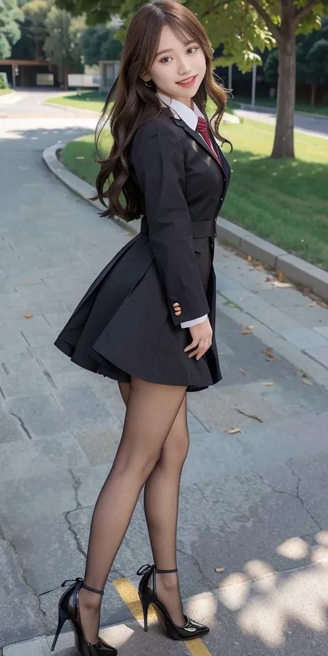 <lora:chilloutmixss_xss10:0.7>, <lora:20denBlackPantyhose20D_v10:0.5>, 80d, solo, smile, grin, long_hair, school uniform, dress, high_heels,full_body, look_at_viewer, (8k, RAW photo, best quality, masterpiece:1.2), (realistic, photo-realistic:1.37), professional lighting, photon mapping, radiosity, physically-based rendering,