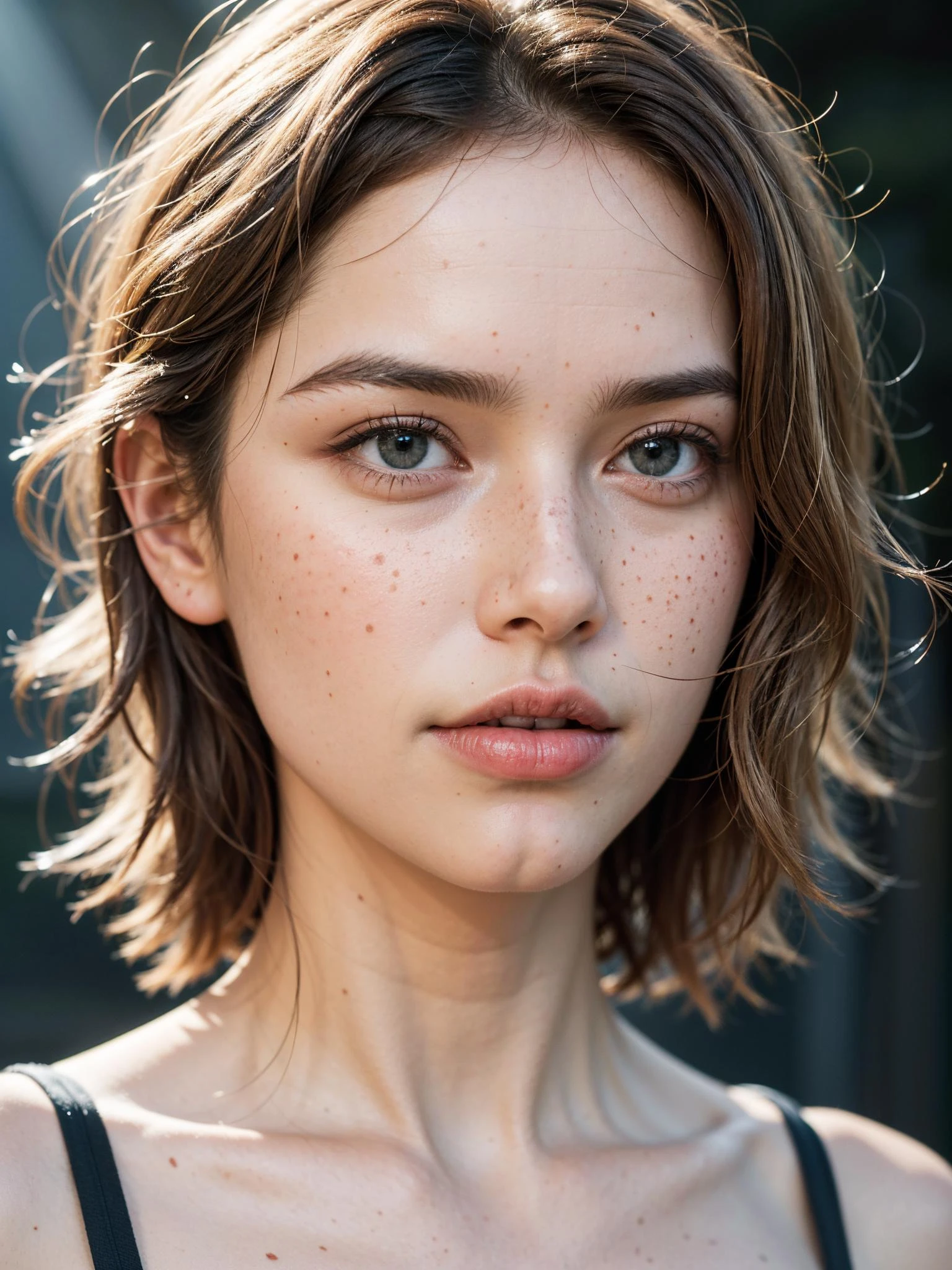 a photo portrait of a beautiful girl with curls and lots of freckles, (dirty blonde hair), (face portrait:1.5), dramatic light , Rembrandt lighting scheme, (hyperrealism:1.2), (8K UHD:1.2), (photorealistic:1.2), shot with Canon EOS 5D Mark IV, detailed face, detailed hair