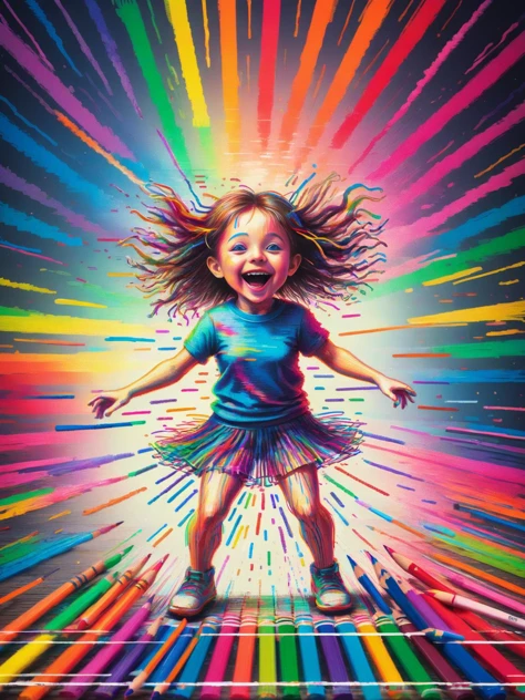 ral-glydch, a 's drawing come to life, lines and colors glitching and swirling. Crayon figures dance and morph, defying the laws of physics. Laughter echoes, distorted and playful, as the world around them rewrites itself in every crayon stroke. <lora:ral-glydch-sdxl:1>,<lora:EnvyBetterHiresFixXL01:0:hr=1>