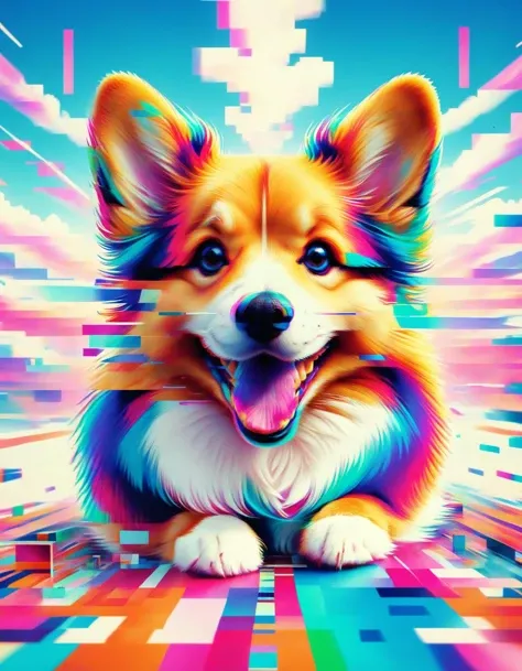 by Ral-Glydch,designed by Judy Chicago,digital art,Groovy Corgi,shallow depth of field,glitchcore,Gamerpunk,triadic colors,<lora:ral-glydch-sdxl>