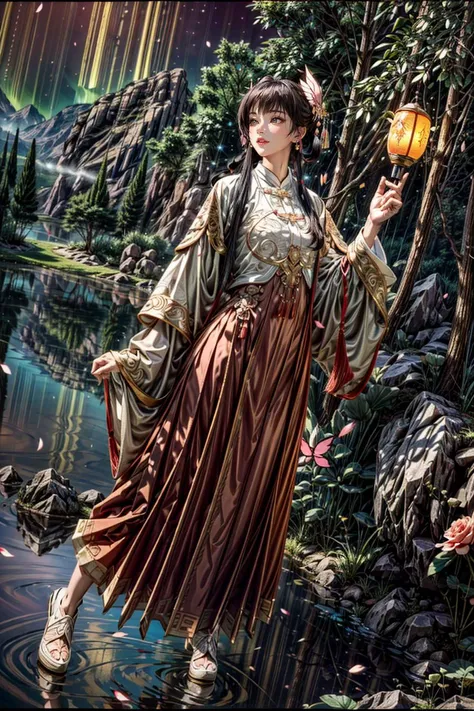 <(best quality, extremery best quality, masterpiece:1.4), (realistic, intricate details:1.4), (photorealistic:1.4), (extremely intricate:1.4), highres, ultra highres, ultra detailed, ultra-detailed, absurdres, incredibly absurdres, extremely detailed, high quality, high resolution, hyperrealistic, ultra-realistic, hyper-detailed, top quality, best, fine detail, massive detail, Highly detailed, extreme detailed, highest detailed, high-res, absolutely resolution, reflection, (refraction:1.4), (hyperrealism:1.4)>, BREAK, (1girl:1.3), solo, looking at viewer, (young cute beautiful 18-year-old girl:1.4), 3d face, (hand of Guido Daniele:1.4), beautiful girl, Beautiful face, pretty, girlface, kpop idol, supermodel, stunning innocent symmetry face, perfect body, medium breast, slim waist, slim legs, (high detailed skin:1.5), glowing eyes, goddess, natural skin texture, shiny skin, White skin, Beautiful detailed face, detailed face, real skin texture, cute delicate face, finely detailed face, golden ratio, golden ratio face, expressive eyes, perfect face, perfect skin, flawless face, clear face, shiny hair, pale skin, Proper body proportion, perfect anatomy, realistic skin texture, luscious lips, glossy lips, natural makeup, beautiful bright pupils, slender figure, intricate eyes, detailed pupils, detailed face and eyes, longeyelashes, blush, good hand, perfect hands, pretty face, beautiful female bodies, finely detailed skin, oily shiny skin, clean facial features, an extremely delicate and beautiful, cute & girly, beautiful detailed eyes, stars in the eyes, detailed simmetric eyes, perfect smooth skin texture, BREAK, (((((standing, (white/blue/red/black/green/pink/yellow chinese shirt),(white/blue/red/black/green/pink/yellow chinese long skirt), (dancing, smile, Pink hair, Pink eye, long hair, Pink eyelashes, Pink lips, Pink lip colour, Eyes glowing Pink, flat bangs, happy expression), (lotus, hair ornament, water, dancing with butterfly, chinese traditional architecture, in the garden, floral background, brilliant colors, long_hair, nail_polish, jewelry, ancient art, chinese style), (night, Night time, moon light, sky, landscape, aurora borealis, stars, outdoors, Chinese, Pink fireworks, Sakura tree background:1.4), (lake background, mountains, full moon background, night lake shore, river, forest, chinese style countryard, lanterns, pond, cobblestone pathway, building pavilion, chinese buildings, moutains, misty lake, ancient chinese background, puddle, after the rain, petals falling, wet grass and trees, flower sea, in a meadow, waterfall, breeze, flying splashes, flying petals, leaves, bloom, bloom effect, surrounded by heavy floating petal flow, petal, Pink butterfly, flower, detailed beautiful grassland with petal, flowers, plants, Pink rose, many Pink roses, leaves falling from the tree, dust is drifting, ethereal, scenery, nature, mysterious background:1.4), (iridescent colors, Iridescence, blush, mysterious, fantasy background, fantasy, open mouth:1.2), (fog, wind:1.2), (Luminescent Particles:1.3), (fullbody:1.2), (eye focus, face focus, character focus, close-up face:1.2), (dutch angle, cowboy shot:1.3), colorful refraction)))), BREAK, <watercolor, available light, detailed light, volumetric fog, beautiful lighting, Rembrandt lighting, Cinematic, pixel art, game art, key visual, surreal, PBR Texturing, Anisotropic Filtering, Maximum Clarity And Sharpness, Albedo And Specular Maps, Multi-Layered Textures, Surface Shading, Sub-Pixel Convolution, Sub-Pixel Convolution, Accurate Simulation Of Light-Material Interaction, blurry foreground, broad light, volumetric light effect, matte painting, perfectly defined features, volumetric lighting, Tone Mapping, Lumen Reflections, Global illumination, Ray Tracing, Screen Space Global Illumination, Accent Lighting, 32k, Natural Lighting, volumetric, cinematic masterpiece, Rule of thirds, high dynamic range, Multi-exposure HDR capture, cinematic render, game cg cinematic, atmospheric perspective, scene, epic dynamic frame, motion blur, ((cinematic look, Film look)), rim light, 4k textures, adobe lightroom, photolab, insane details, hyperdetailed, exposure blend, professional color grading, professional color correction, aerial perspective, particles and dust in beams of light, cinematic scene, dynamic lighting, sharp details, lomography, soft focus, light leaks, bold hues, atmospheric depth, (explosive light and shadow:1.2), aesthetics, intricate designs, ultra realistic digital art, (zentangle, mandala, tangle, entangle), (fractal art), elegant, vivid colours, floating particles, particles, dramatic, epic, (ink drawing, oil painting detailed), (dramatic lighting:1.2), RAW, huge filesize, extremery detailed CG, Photo, 8k uhd, cinematic atmosphere, trending on artstation, award-winning glamour photograph, highly detailed photo, official art, beautiful and aesthetic, unity 8k wallpaper, beautiful, highly detailed CG illustration, best illustration, intricate, Amazing, emotional, analog, painting, digital painting, concept art, Oil Painting, illustration, Classical art, Renaissance, Romanticism, Neoclassicism, Color Palette, depth and contrast, Vibrant colors, saturated, rich saturation, color harmony, vivid palette, concept-art, design style, detail character, concept render, colorful, analog photography, dreamy atmosphere, specular highlights, atmospheric lighting, (dynamic angle, dynamic pose :1.3), (shiny, clothes reflecting light, lens flare, bloom effect, light particle, lens glare:1.3), realistic lighting, cinematic light, (cinematic lighting), light in the face, soft lighting, saturated colors, detailed background, sharp focus, 8k high definition, perspective, Master Composition, roughness, post-processing, soft shadows, realistic shadows, ambient occlusion, ray-tracing, subsurface scattering, photon mapping, physically-based rendering, octane rendering, unreal engine 5, ue5 rendering, Adobe After FX, dslr, RTX, Best character details, radiosity, sharp, antialiased, RAW photo, HDR, 8k, 4k, (((Photographed by Roger Deakins, using a RED Monstro 8K VV camera and a series of high-end lenses))), ((Hasselblad photography)), (film grain:1.4), Kodak portra 400, ((Fujifilm X-T5)), professional photograph, depth of field, caustics, Broad lighting, diffuse lighting, rim lighting, two tone lighting, textile details, visible pores, high resolution scan, professionally color graded, photographic reality, automatic white balance, best lighting, detailed shadow, high contrast, strong light and shadow>, (PureErosFace_V1:0.5), (ulzzang-6500:1), <lora:epiNoiseoffset_v3:2>, <lora:add_detail:2>, <lora:hipoly_3dcg_v7-epoch-000012:0.6>, <lora:zhongfenghuaxiyou-000018:0.2>, zhongfenghua, <lora:hanfu_ming:0.8>, kbxll