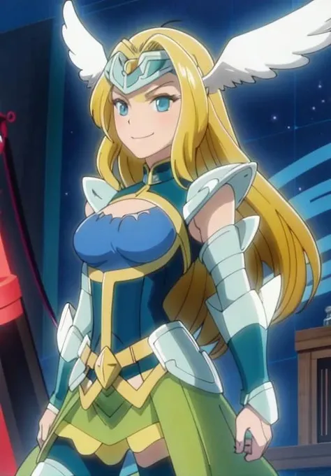 <lora:PlaythroughCertainDudeVRMMOLife:0.8>, Valkyrie, solo, smile, closed mouth, (gorgeous, beautiful, enchanting:1.3)