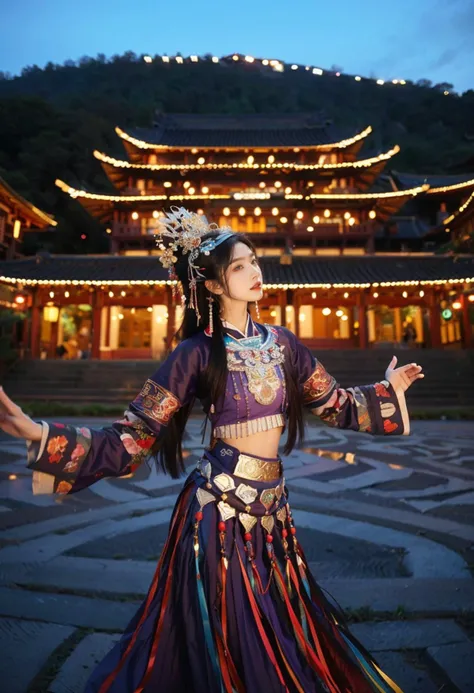 miaoyuansu,miao5
Vibrant Rim Light, cinematic photo Hanfu photography, cinematic angle, fisheye, dynamic perspective, intricate details, wide angle, cinematic lighting, motion blur,
1girl, black hair, long hair, hat, hair ornament, earrings, hair ribbon, headgear, bracelet, long sleeves, dress, traditional clothes, makeup, jewelry, bracelet, skirt, long hair blown by the wind, full body,<lora:miaoyuansuSDXL-000009:0.7>
Miao girl dancing gracefully in the enchanting light of the setting sun, adorned in a traditional Miao outfit with meticulous silver headdress featuring intricate handcrafted patterns, vibrant and elaborately embroidered clothing, an array of ornate jewelry adorned with silver coins
dusk,
35mm photograph, film, bokeh, professional, 4k, highly detailed, light depth, dramatic atmospheric lighting, Volumetric Lighting