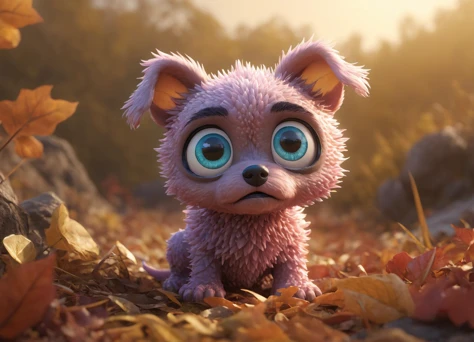 3d render creature animal very big eyes spiked dog elemental flush of force nature micro world fluo fishscale, design by pixar and disney, unreal 5, daz, hyperrealistic, octane render, cosplay, rpg portrait, dynamic lighting, intricate detail, harvest fall vibrancy, cinematic
