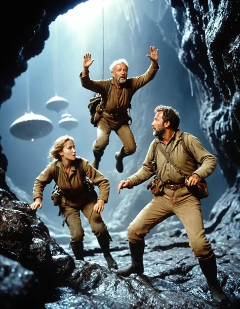 Journey to the Center of the Earth, by Jules Verne, exploring scene, action movie still, dynamic pose
