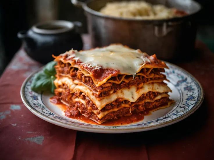 slice of Lasagna, by Steve McCurry, 35mm, F/2.8, ((Photo Focus, DOF, Aperture, insanely detailed and intricate, hypermaximalist, beautiful, revealing, appealing, attractive, hyper realistic, super detailed))