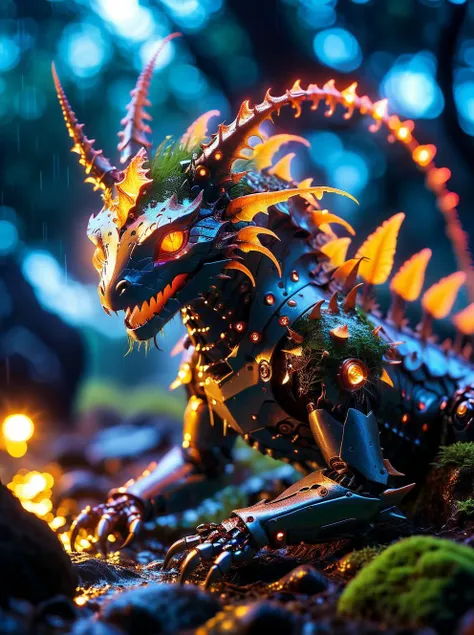 Alien mech, cyborg lizard, trippy technology zoomed in, spikes and bioluminescent glowing , bioluminescent lizard, leshy, psychedelic lizard alien from a strange planet, mushrooms on ground, moss on rocks, translucent. masterpiece,fungi, trending on deviant art shallow depth of field, vignette, highly detailed, high budget, bokeh, cinemascope, moody, epic, gorgeous, film grain, grainy <lora:AMechaSSS[color_theme,mecha musume, mechanical parts,robot joints,headgear]:0.8> mecha musume, mechanical parts, robot joints, headgear <lora:CyberPunkAI:0.8> CyberpunkAI, neon <lora:Fantasy_Monsters_XL:0.8> demon, devil, eldritch, beast, elemental, machine, fey, golem, insect, lich, dragon, elemental, fire, ice, earth, stone, wind, lightning, tentacle , angel, giant, undead <lora:glowneon_xl_v1:0.4> glowneon, glowing, sparks, lightning, documentary photography, capturing reality, social issues, human experiences, photojournalistic storytelling, candid moments, authentic narratives, raising awareness, documenting history, preserving cultural heritage, immersive storytelling, evoking empathy, powerful imagery, journalistic integrity