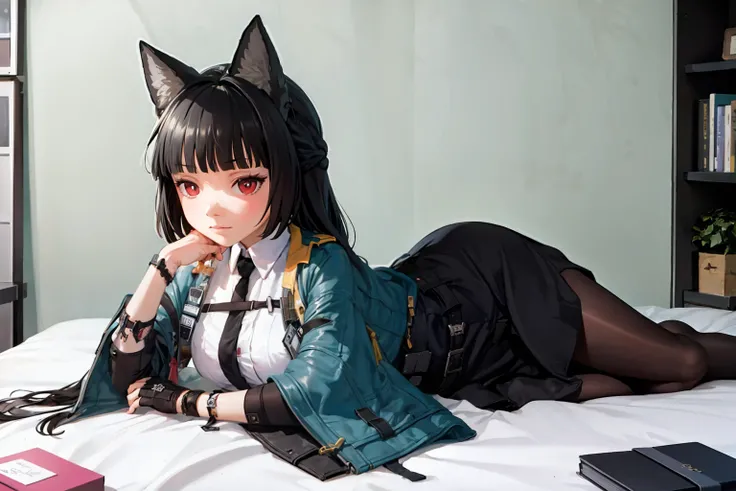 masterpiece, best quality,indoors,1girl, solo,(chibi:0),lie on bed,bed