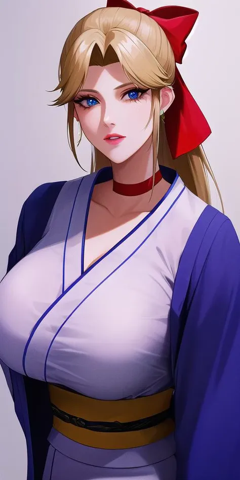 <lora:LucyMcMillanV3:1> lucy_mcmillan, half_updo_red_hair_bow, red_choker,  huge_breasts, standing, solo, kimono, masterpiece, best_quality, detailed_face, detailed_eyes, highres, beautiful, detailed, absurdres,