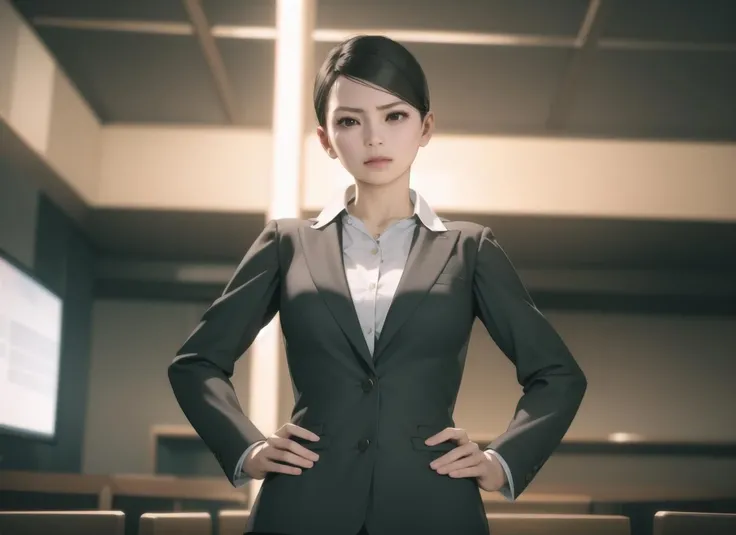 <lora:sayama-000016:1> sayama,
1girl, presentation, meeting, realistic, hands on hips