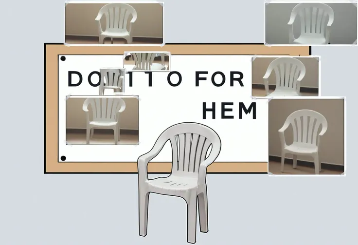 score_9, score_7_up, wall board, plastic chair, <lora:PlasticChair_XLPD:1> difh, <lora:DIFH:1> english text, multiple views, multiple views:plastic chair, from behind, photo, (no humans:1.2)