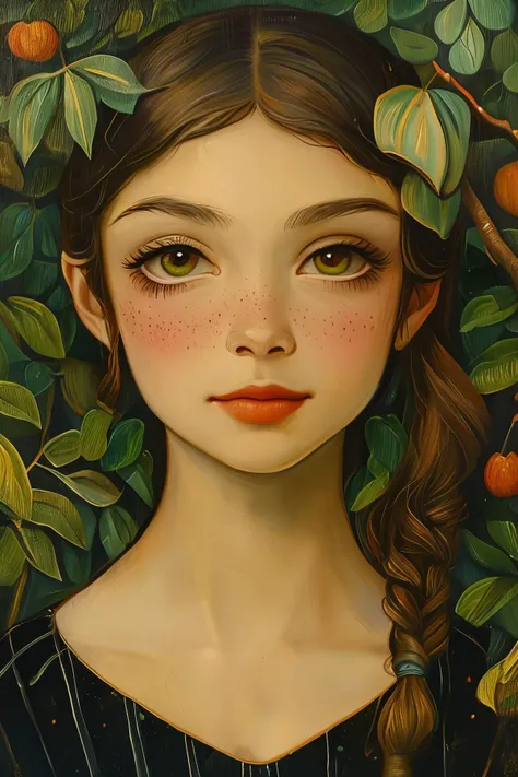 masterpiece,best quality,<lora:tbh128-:1>,portrait of idolmaster cinderella girls,illustration , oil painting , style of Henri Rousseau