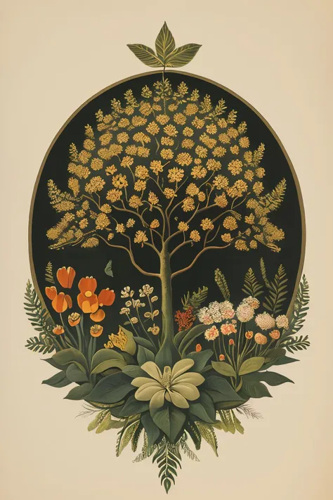 masterpiece,best quality,<lora:tbh128-:0.5>,flower,illustration,style of Henri Rousseau,
