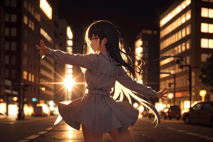 1girl,dynamic pose,city,night, <lora:EnhancedBacklighting_v10:0.6> backlighting,long hair,