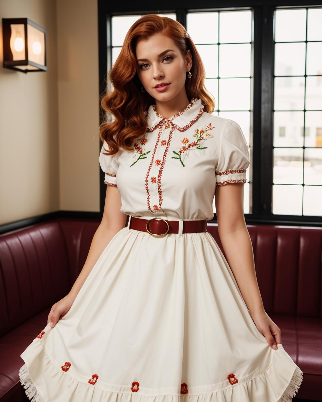 A woman in a white dress is posing for a picture - SeaArt AI