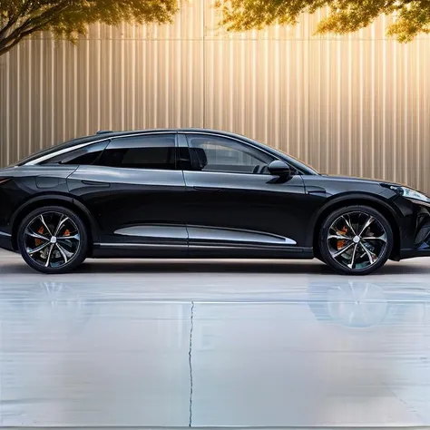 1 electric vehicles,(RAW photo, best quality),Paint Reflective, (realistic, photo-realistic:1.3), vivid colors,(reflection),(Best Quality), (detailed), <lora:China EV:0.8>,Architectural Museum background,car magazine,car photography