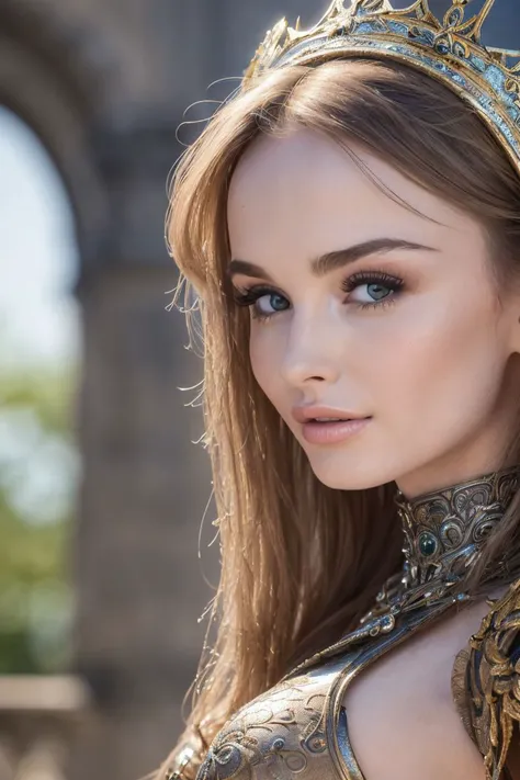 closeup headshot of S112_BabyKxtten, a beautiful woman, in a (medieval-town:1.2), wearing a (rusty-armor:1.2), (medieval-castle:1.1), (8k, RAW photo, best quality, depth of field, ultra high res:1.2), (absurdres, intricate, photorealistic, masterpiece, ultra-detailed, Unreal Engine:1.3)