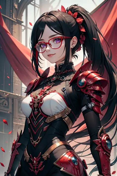 cinematic lighting、highly detailed skin,1 girl, highest quality,cyber punk,(bright colors, beautiful tone:1.3),(Beautiful woman、Detailed beautiful facial features、short black hair、blue eyes、Glasses、slender body:1.3)(Glasses:1.5)break.Android device below the neck、Mechanical armor style based on Gundam、BREAK.Grayscale background、BREAK.(花束🌹💐ブーケを手に持つ、gift to me:2.0)