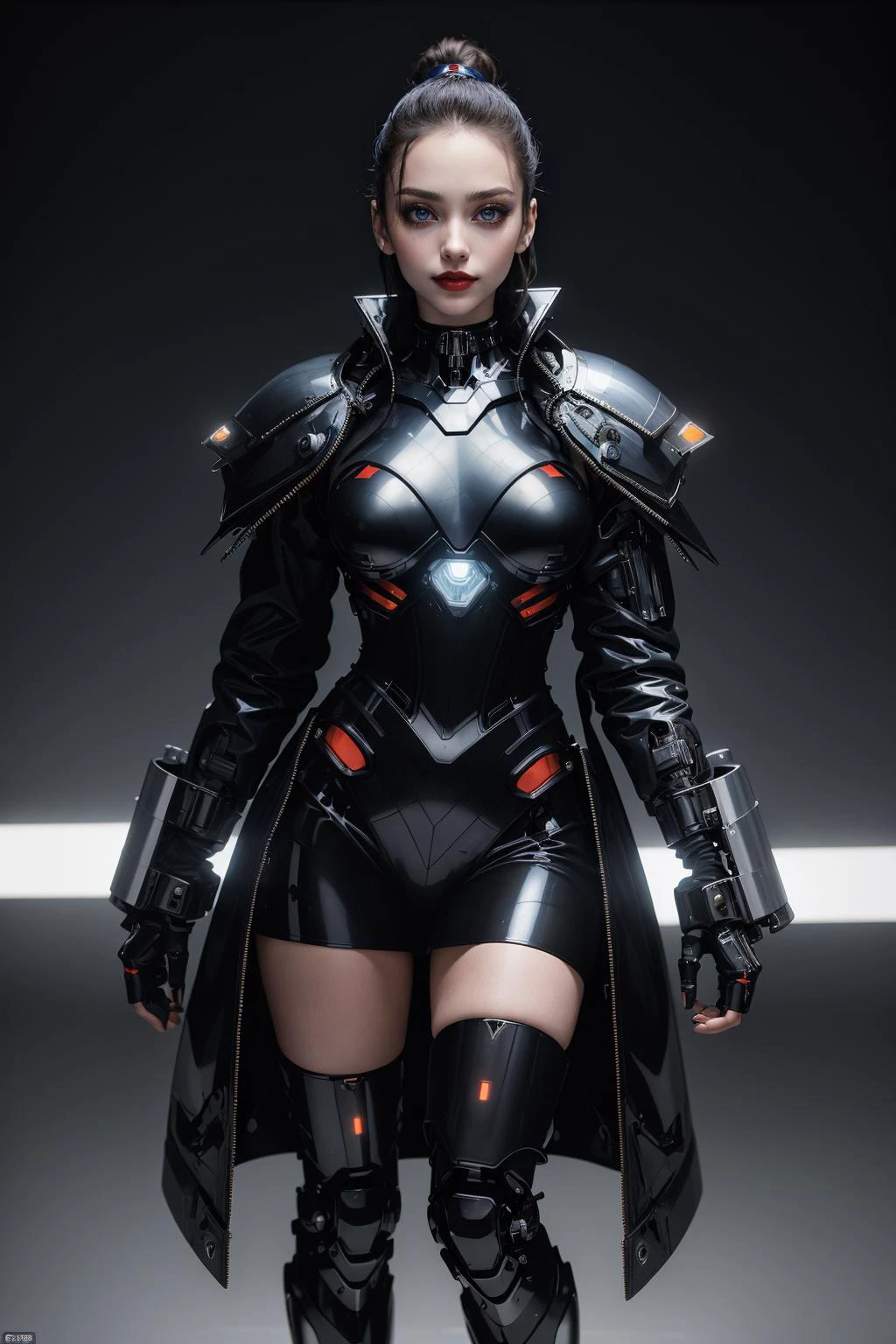 ((masterpiece,best quality,edgQuality)),(smile),1girl,solo,standing,posing,
edgFut_clothing,cyborg,mechanical,glowing eyes,coat,t shirt,choker,lips,lipstick,boots ,wearing edgFut_clothing <lora:edgFutursticRediscovery:1>