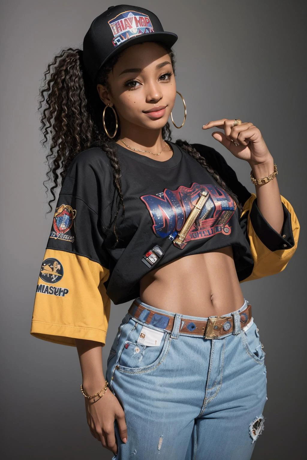 ((Masterpiece, best quality, edgQuality)),smile,
edg90hh, woman wearing hip hop outfits ,wearing edg90hh_clothing
<lora:edg90sHIPHOP:1>