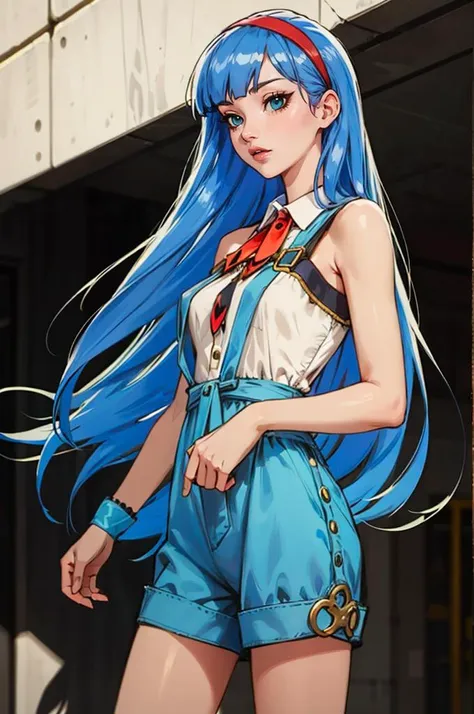 <lora:edgPlaysuitRv1:1> edgPlaysuit, a woman wearing a romper ,wearing a edgPlaysuit,  <lora:umi_ryuuzaki_shoulder_armor:0.8> 1girl, umi ryuuzaki, hairband, sleeveless,, absurdres, ultra detailed, masterpiece, best quality, aesthetic, detailed,