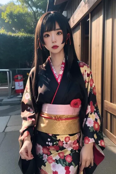 ltra-detailed,highly detailed,best quality,masterpiece,illustration,realistic,photorealistic,
renge, 1girl, solo,
japanese clothes, kimono,
looking at viewer, cowboy shot,
outdoors, nature,
<lora:renge_v2_06:0.7>