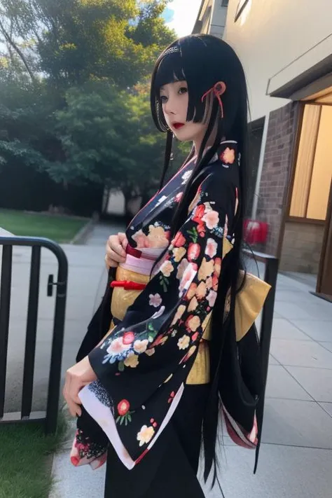 ltra-detailed,highly detailed,best quality,masterpiece,illustration,realistic,photorealistic,
renge, 1girl, solo,
japanese clothes, kimono,
looking at viewer, cowboy shot,
outdoors, nature,
<lora:renge_v2_06:1.0>