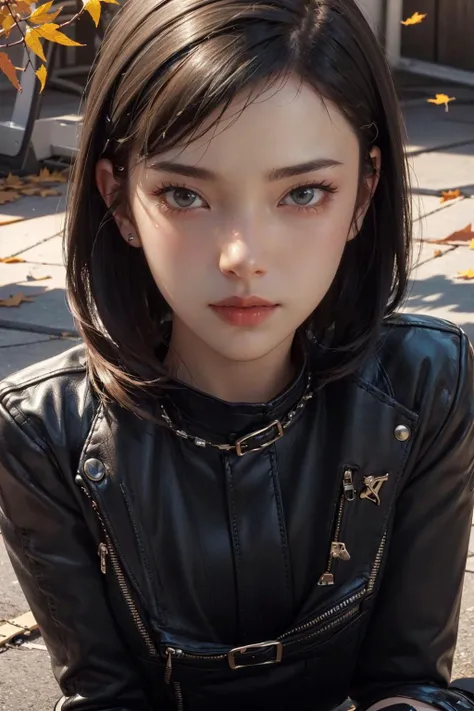 Masterpiece hyperrealist & Photorealistic beautiful girl, Realistic Skin (Pore-filled skin) Short Bob Cut Hair, Realistic red lips,Punk Girl, (head shot:1.5),Shorts