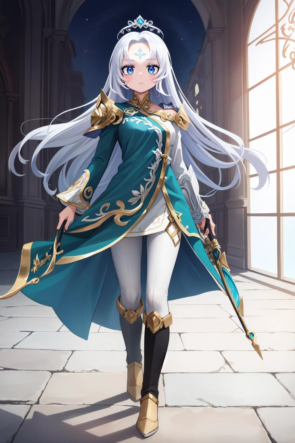 (masterpiece, best quality), intricate details,
1girl, <lora:Winterblessed_Diana:0.8> winterblessed diana, dress, pauldrons, long hair, white hair, forehead mark,
full body,