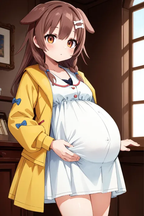 (masterpiece, best quality), intricate details,
1girl,
<lora:pregnant_v21:0.8> pregnant, <lora:inugami_korone_v1:0.8> ik1, 1girl, white dress, yellow jacket, cartoon bone