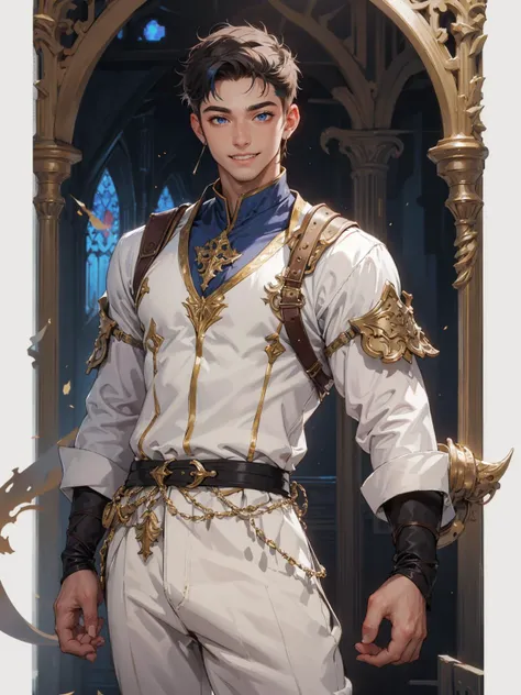 <lora:AQMLORA-V5:1>, 1boy,fantasy setting,white outfit, smile,