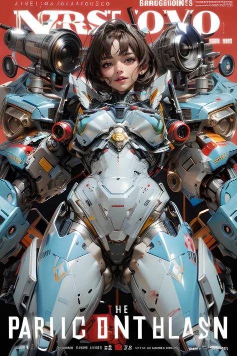 1girl, parted lips, machinery, Mecha, science fiction, machinery armor, Metallic luster, electroplated, clothes sign, Mars, spaceship, floating cannon, hexagon,
(from below:1.2), glow, backlighting, (background blur:1.2), cinematic lighting, Low illumination, VHS-style,
(masterpiece:1.3), (best quality:1.1), intricate detailed, (Hyperrealistic:1.1), (realistic details:1.1), highly detailed, (the text on the cover should be bold and attention-grabbing, with the title of the magazine and a catchy headline:1.4),
<lora:FINAL Robort:0.5>, <lora:MG_jijia:0.4>, <lora:more_details:0.8>, <lora:FilmVelvia3:0.6>, <lora:Sorayama Style 2:0.7>, <lora:bichu-v0612:0>,